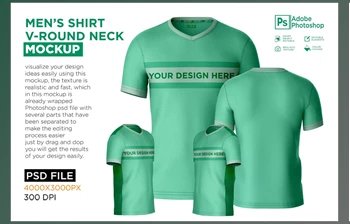 Download T-<span class='badge badge-warning'>Shirt</span> Round V-Neck Mockup CreativeMarket - 7250116