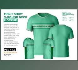 Download T-Shirt Round V-Neck Mockup CreativeMarket - 7250116