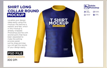 Download Shirt Long <span class='badge badge-warning'>Collar</span> Round Mockup CreativeMarket - 7251081