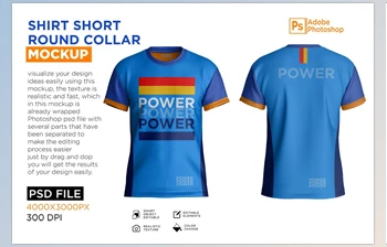 Download Shirt Short <span class='badge badge-warning'>Collar</span> Round Mockup CreativeMarket - 7249963