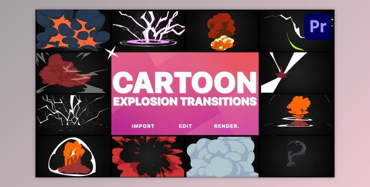 Download Cartoon Explosions Transitions | Premiere Pro MOGRT (Videohive 38745115)