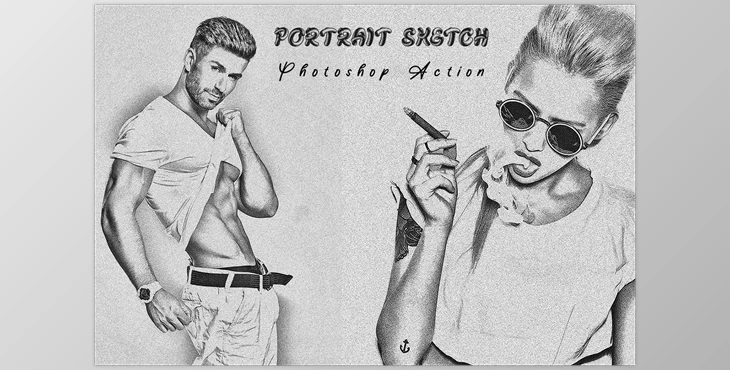 Download Portrait Sketch Photoshop Action CreativeMarket - 7454470