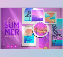 Download Oh Summer Neon sunset scene set CreativeMarket - 6211892