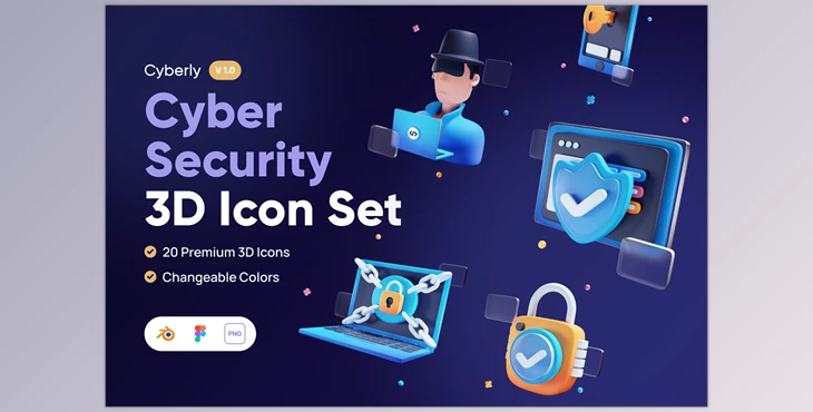 Download Cyberly – Cyber Security 3D Icon Set CreativeMarket - 7362649