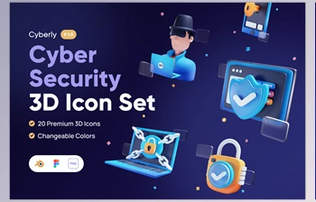 Download Cyberly – Cyber Security <span class='badge badge-warning'>3D</span> Icon Set CreativeMarket - 7362649