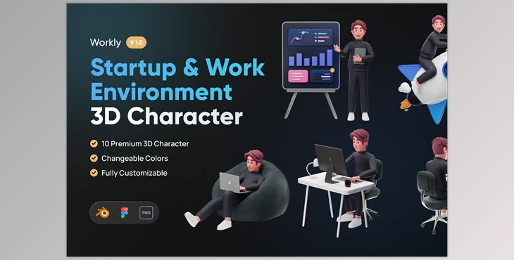 Download Workly – Startup & Work 3D Character CreativeMarket - 7366240