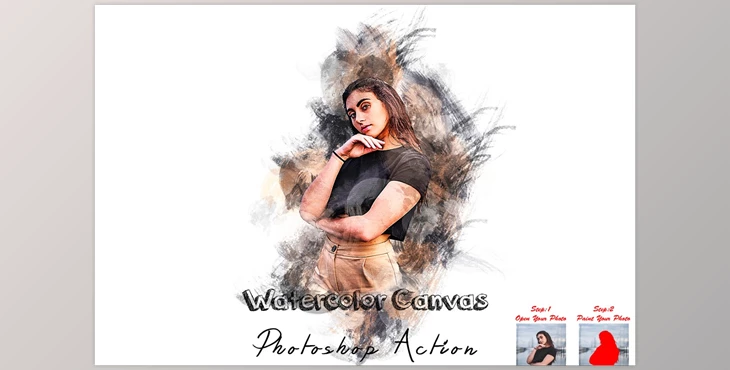 Download Watercolor Canvas Photoshop Action CreativeMarket - 7550556