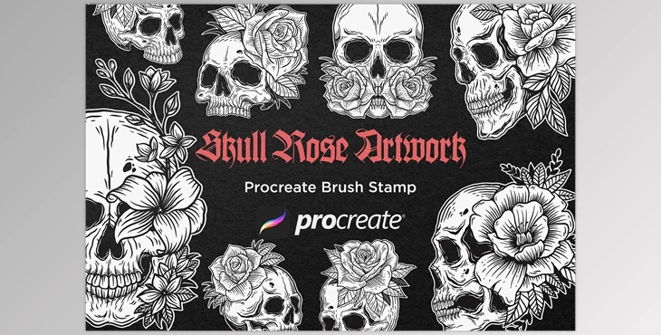 Download 30 Skull Rose Floral Procreate Brush CreativeMarket - 7556753