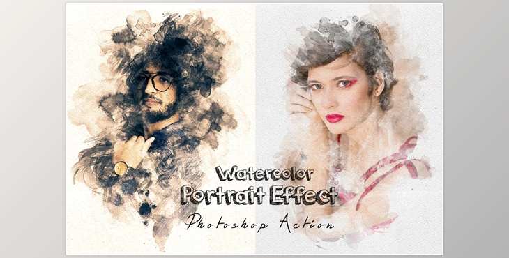 Download Watercolor Portrait Effect PS Action CreativeMarket - 8445777
