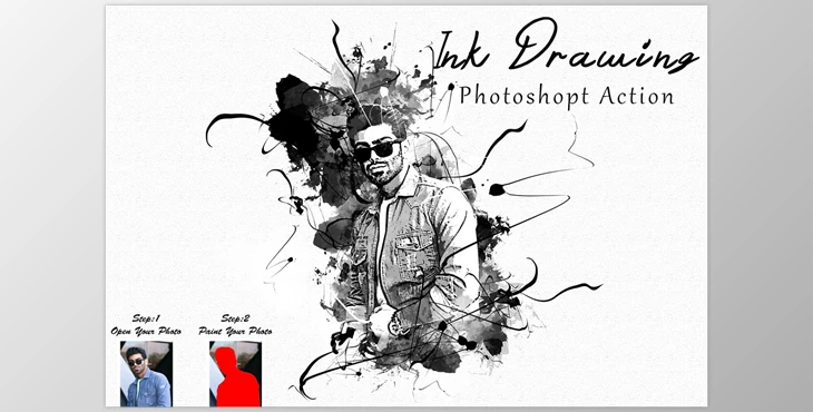 Download Ink Drawing Photoshop Action CreativeMarket - 10187913