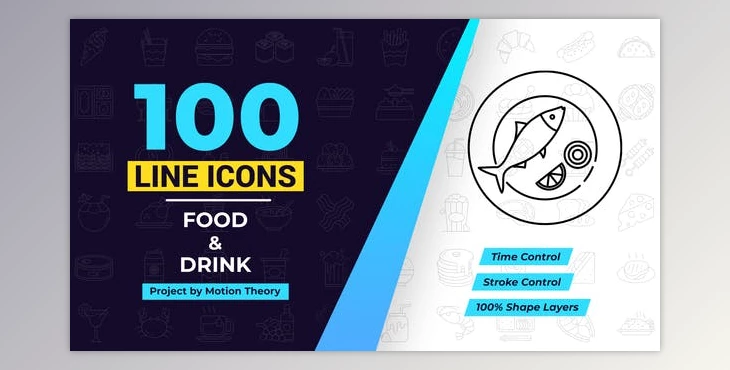 Download 100 Food & Drink Line Icons (Videohive 40108193) - AE Project