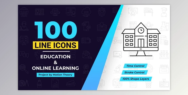 Download 100 Online Learning Line Icons (Videohive 40108201) - AE Project