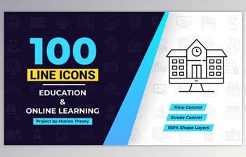 Download 100 Online <span class='badge badge-warning'>Learning</span> Line Icons (Videohive 40108201) - AE Project