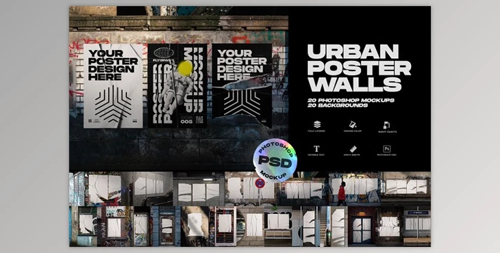 Download Urban Poster Wall Mockups CreativeMarket - 5013944