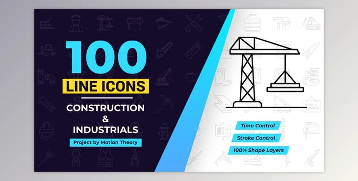 Download 100 Construction Line Icons (Videohive 39648330) - AE Project