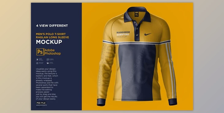 Download Polo T-Shirt Raglan Long Sleeve CreativeMarket - 7512557