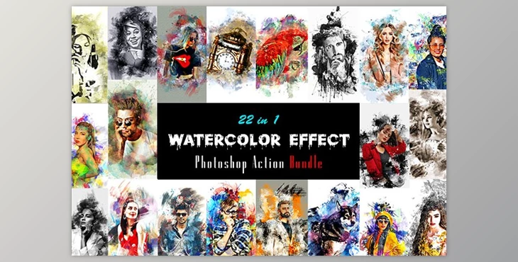 Download Watercolor Effect Photoshop Action Bundle CreativeMarket - 10888912