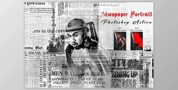 Download Newspaper Portrait Photoshop Action Creativemarket - 11007309