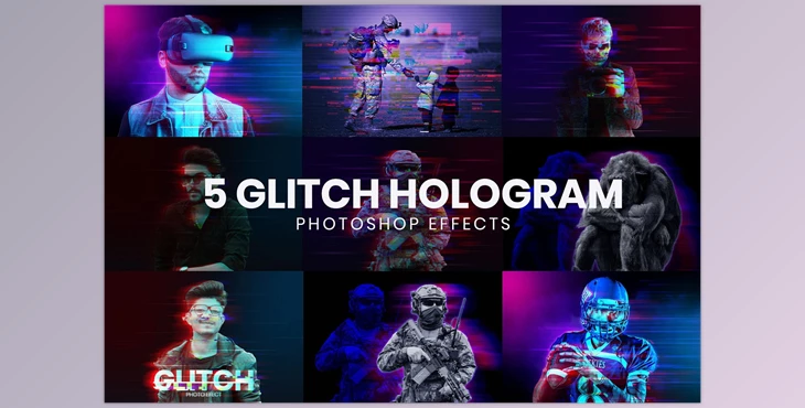 Download Hologram Glitch Photoshop Effects CreativeMarket - 10992829