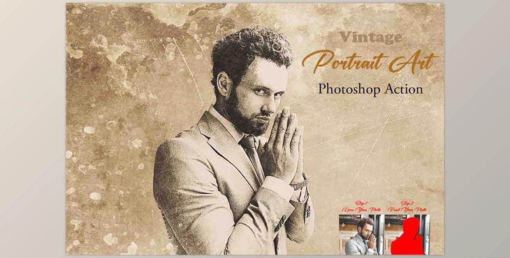 Download Vintage Portrait Art Photoshop Action CreativeMarket - 12746946