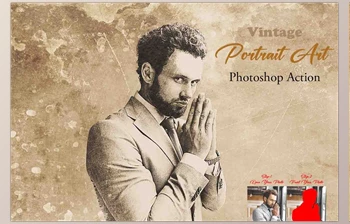 Download Vintage Portrait Art <span class='badge badge-warning'>Photoshop</span> Action CreativeMarket - 12746946