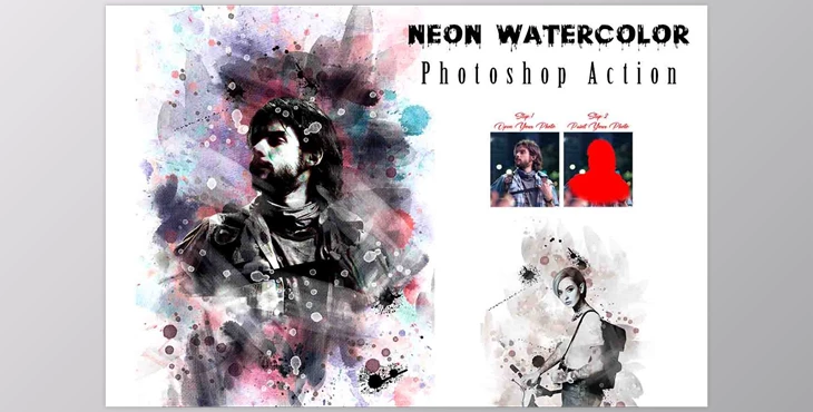 Download Neon Watercolor Photoshop Action CreativeMarket - 12783818