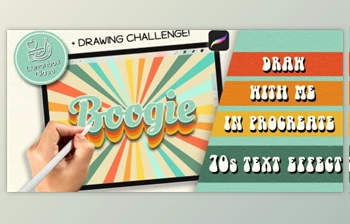 Download Draw with <span class='badge badge-warning'>me</span> in Procreate: 70s Text Effects