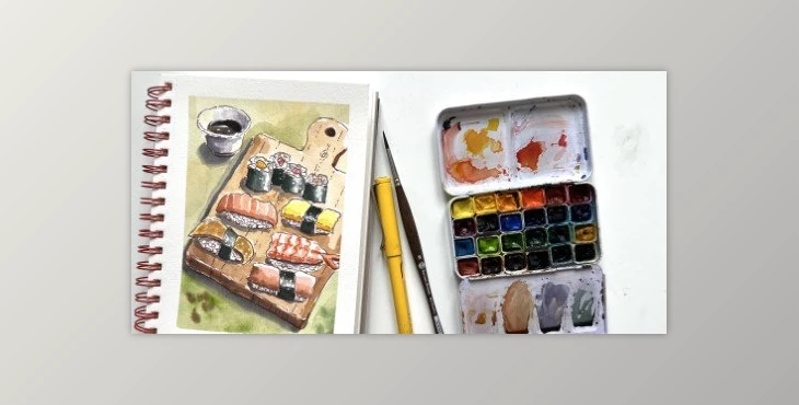 Download Food Illustration: Sushi in Ink and Watercolor. A Sketchbook Practice