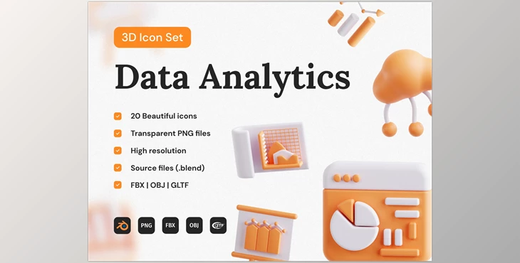 Download UI8 – Data Analytics 3D Icon Set
