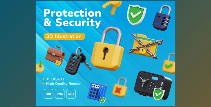 Download UI8 – Protection & Security 3D Icon Set