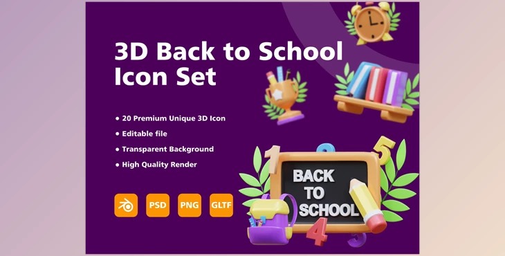 Download UI8 – 3D Back to School Item icon set