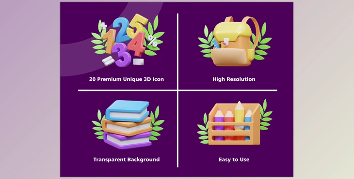Download UI8 – 3D Back to School Item icon set