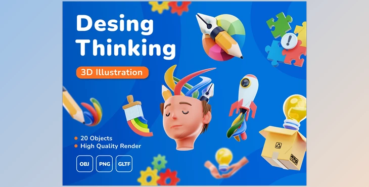 Download UI8 – 20 3D Design Thinking Icon Set