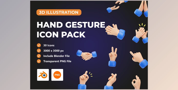 Download UI8 – Hand Gesture 3D Icon Pack