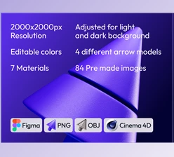 Download UI8 – 3D arrows, 4 shapes, 7 materials, PNG, Figma, C4D, OBJ