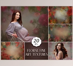 Download 20 Floral Fine Art Textures for Photoshop, Digital Flower Portrait Backdrops for Photo Editing, Painting Backgrounds for Photographers