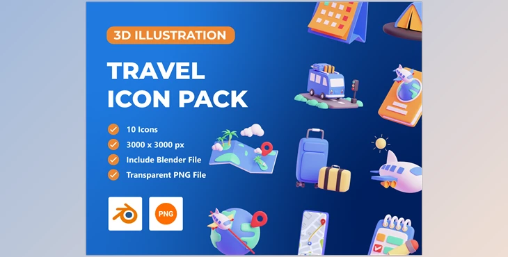 Download UI8 – Travel 3D Icon Pack
