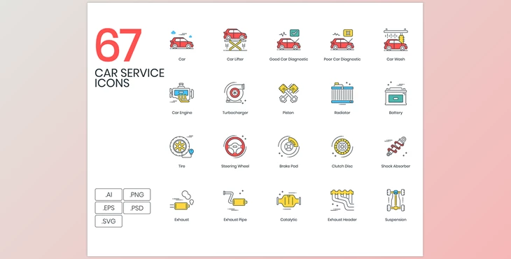 Download UI8 – 67 Car Service Icons ColorPop Series