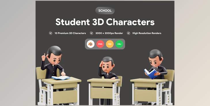 Download UI8 – Student Character 3D Illustration
